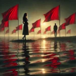 realistic-symbolic-scene-representing-red-flags-in-relationships.-The-scene-features-a-woman-standing-at-the-edge-of-a-dark-rippling-lake