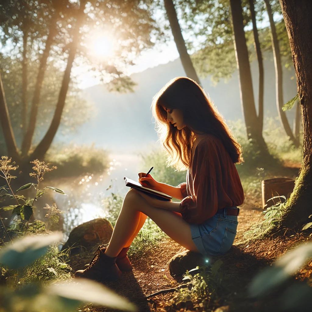 A-peaceful-and-reflective-image-for-an-article-about-healing-in-solitude-after-a-breakup.-The-scene-features-a-young-woman-sitting-alone-in-a-serene