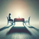 A symbolic header image representing the silent treatment in relationships. The scene shows a woman sitting alone at a dinner table, with an empty cha