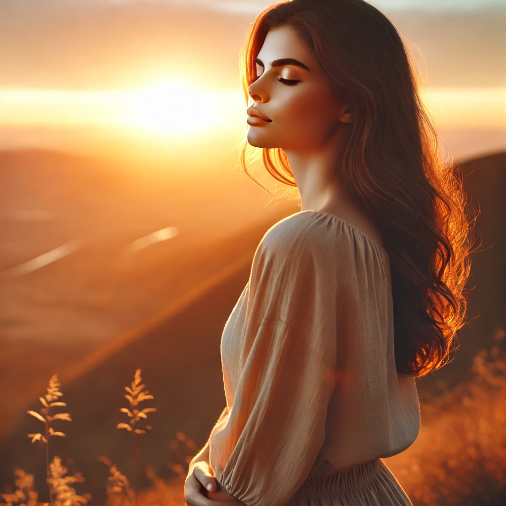 A-serene-and-hopeful-scene-of-a-young-woman-standing-on-a-hilltop-during-sunset-with-soft-golden-light-illuminating-the-landscape.-She-gazes-into-the.webp